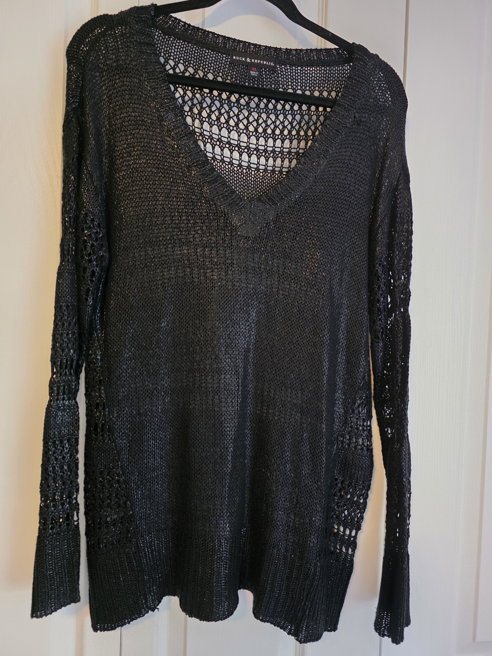 Black Open-Knit V-Neck Sweater - Rag & Bone